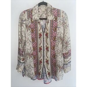 Anthropologie Cyrena Floral Print‎ Button Down Linen Blend Top Size Medium